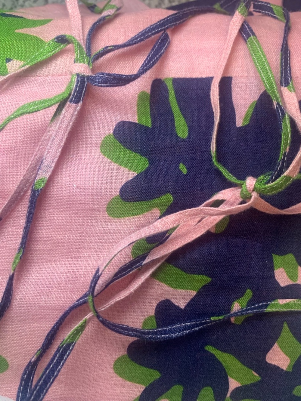 Silvia Tcherassi Oristano Off-Shoulder Linen Dress Navy Pink Blossom Floral Midi - Picture 14 of 15
